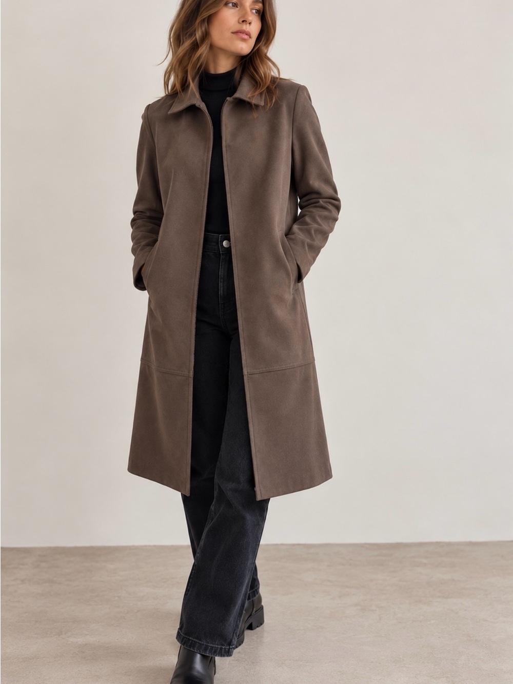 Classic Long Women's Coat in Taupe